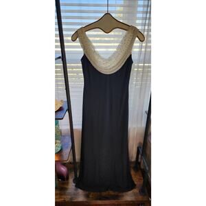 Cachet Dress Womens 4 Black Cream Sequins Formal Evening Maxi Retro Glam